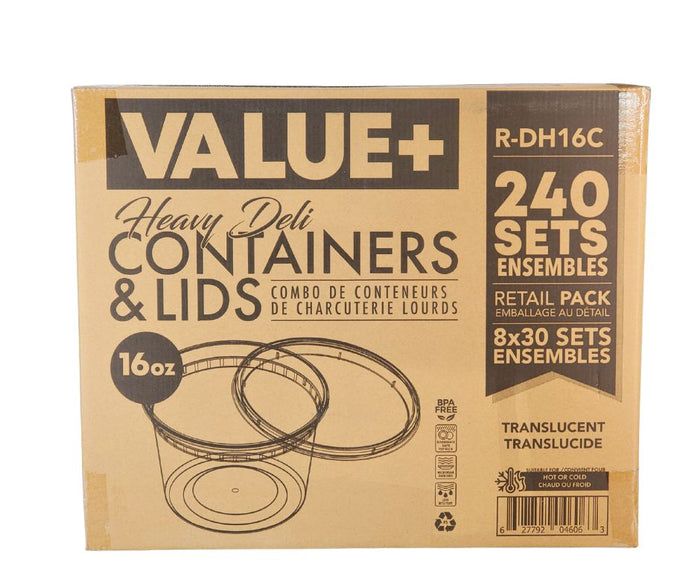 Value+ - 16oz Deli Container - Heavy - White - Retail Pack