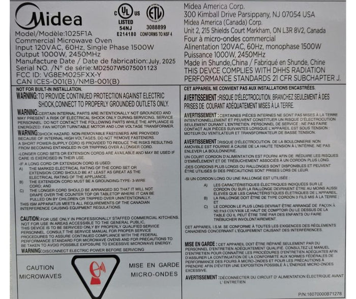 Midea - Commercial Microwave - 1000W - 1.2 CF