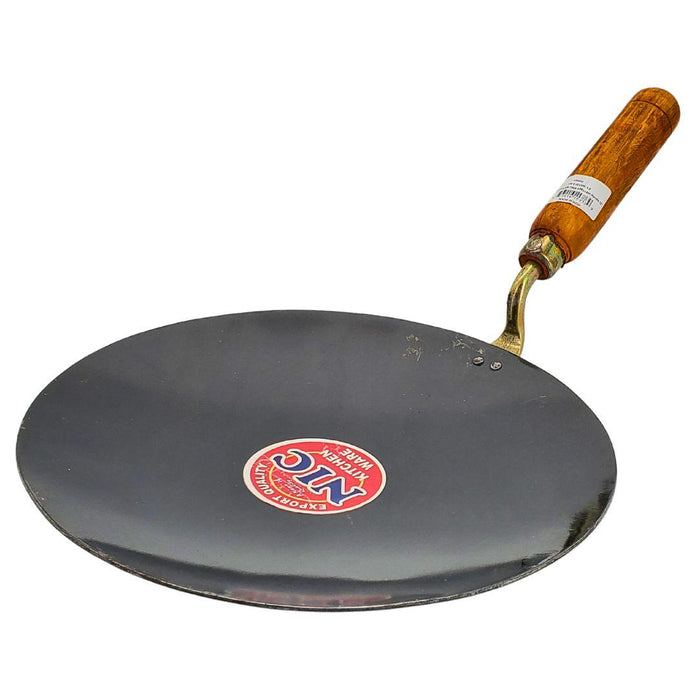 Noor - Iron Tava 12 - Concave w/Wooden Handle