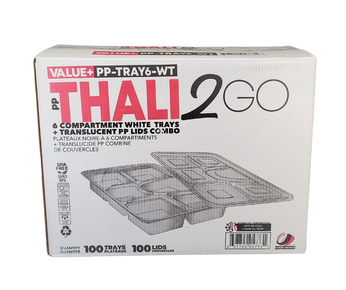 Value+ - 6 Comp Take-Out Thali with Lid - White - PP