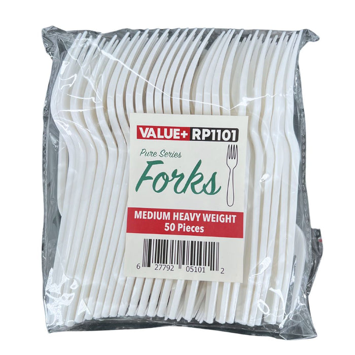 CLR - Value+ - Medium Heavy - Plastic Fork - White - Retail Pack - RP1101