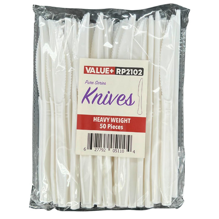 CLR - Value+ - Heavy - Plastic Knife - White - Retail Pack - RP2102