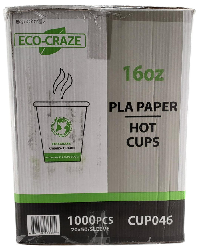 Eco-Craze - 16oz PLA Single Wall Hot Paper Cup - Printed