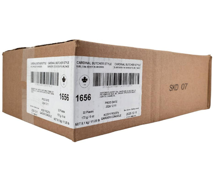 Frozen - Cardinal - Butcher Style Sirloin Beef Burgers - 6oz - 1656
