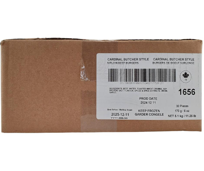 Frozen - Cardinal - Butcher Style Sirloin Beef Burgers - 6oz - 1656