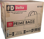 Delta Prime Bags Self-Adhesive Paper Bags with Twisted Handles - 13x7x13, 250 Pack, Kraft