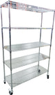 Chrome Wire Shelving - 5 Shelves w/ Wheels - 48x18x72 Chrome Wire Shelving - 5 Shelves w/ Wheels - 48x18x72