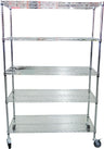 Chrome Wire Shelving - 5 Shelves w/ Wheels - 48x18x72 Chrome Wire Shelving - 5 Shelves w/ Wheels - 48x18x72