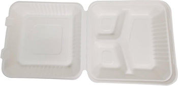 Eco-Craze - Bagasse Clamshell Hinged Container - 9X9 - 3 Compartment