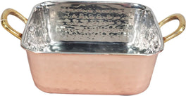Square Deep Pan SS Hammered 500Ml (Copper Plated) No. 2 With 2 Gold Handles, 14cm Square Deep Pan SS Hammered 500Ml (Copper Plated) No. 2 With 2 Gold Handles, 14cm