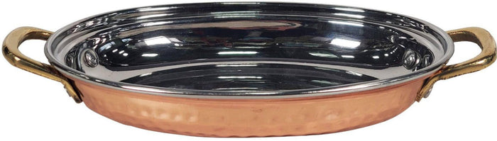 Copper Oval Entree Dish 300ml Emboss Handle No1, 19x13cm