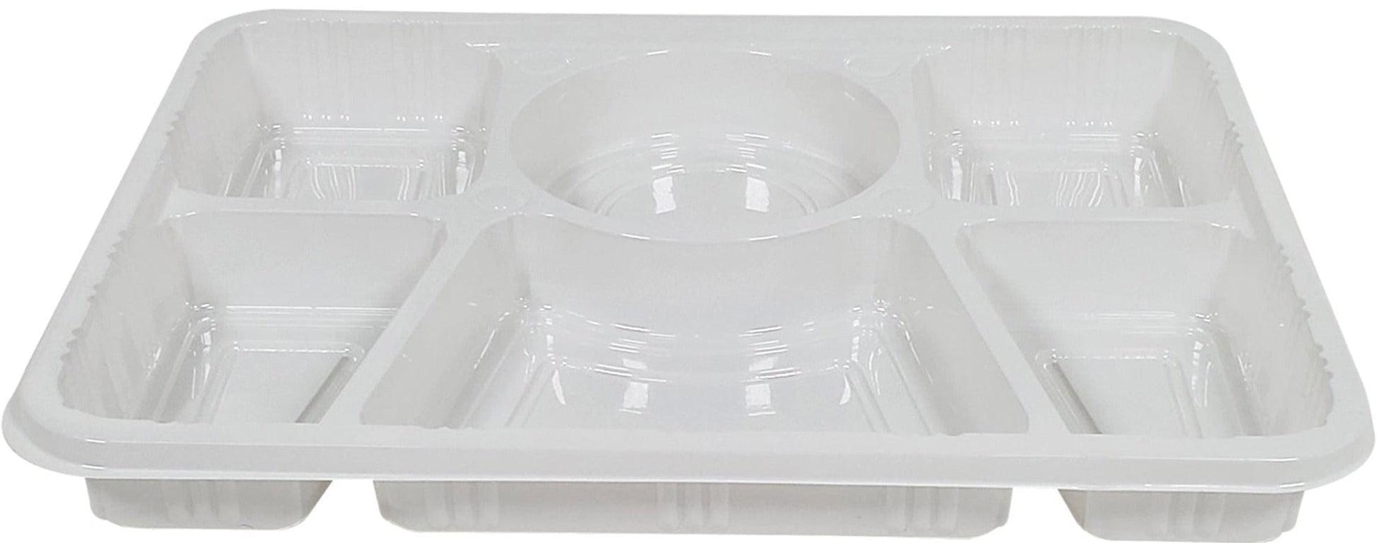 Plastic Tray Thali 6 Compartment White