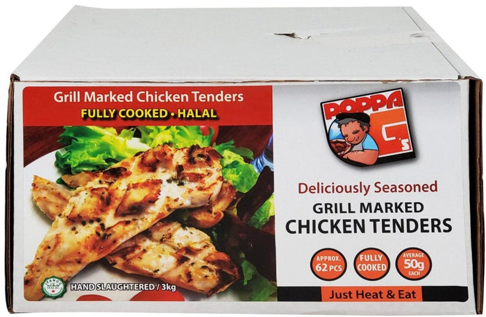 CLR - Frozen - PoppaG - Cooked Chicken Tenders - Grill Marked - Halal