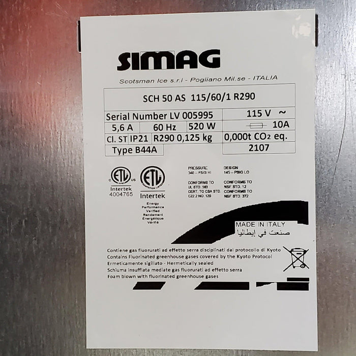 SO - Simag - SCH50 - Ice Maker - 107LBS/24HRS - 48LBS Storage