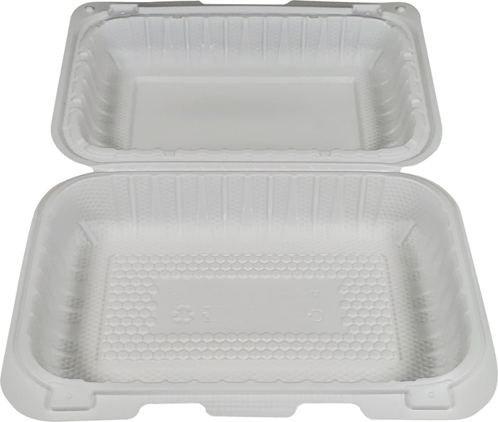 Eco-Craze - MFPP Clamshell Container - 9x6x2.6 - Double Lock - Vented - White