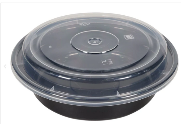 7 oz Round Black Plastic Salad Bowl - 5 x 5 x 1 3/4 - 200 count box