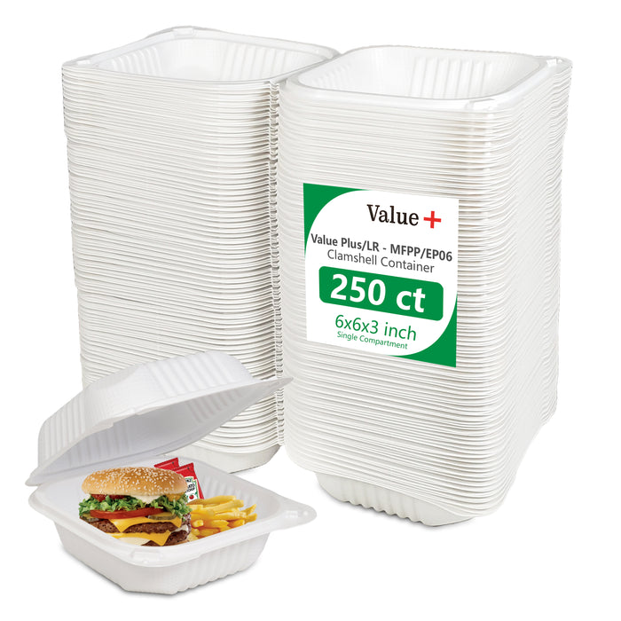 Eco-Craze MFPP Clamshell Container 6x6x2.6