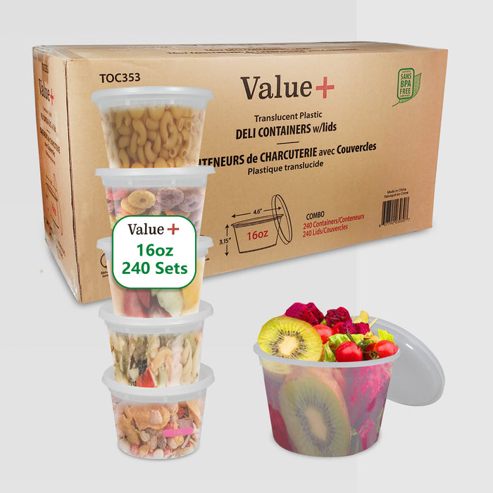 Value+ - 16oz Round Deli Container w/Lids