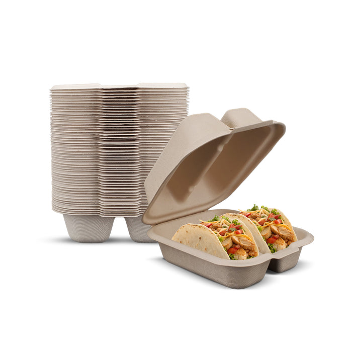 Taco Containers - Bagasse Hinged 2-Compartment | Canada-wide Delivery