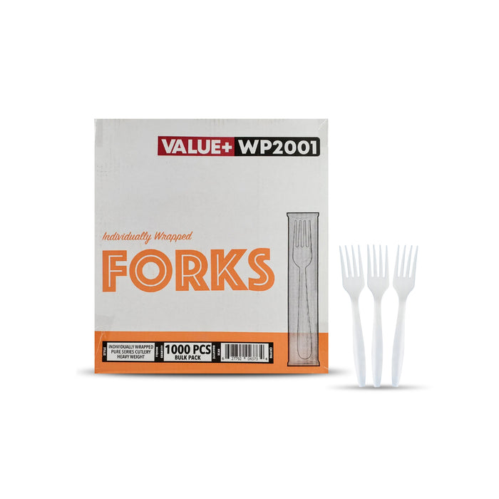 Value+ - Plastic Forks Heavy - White - Ind. Wrapped - WP2001