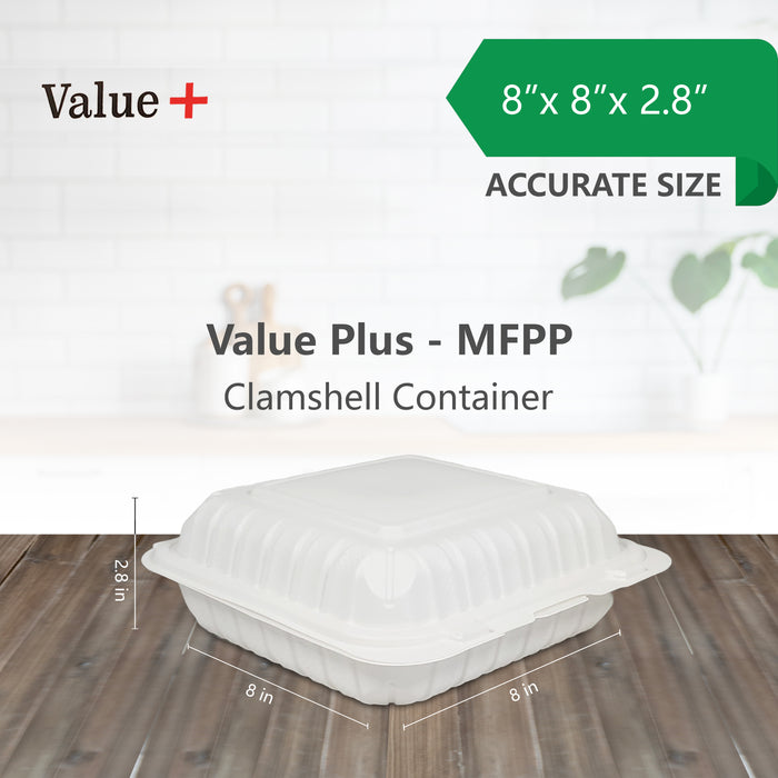 Eco-Craze MFPP Clamshell Container 8x8x2.6