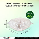 CLR - Value+ - Dual Lock - 9 in Large Clear Hinged Containers - 3 Comp - CV993