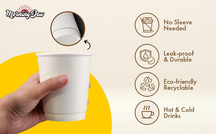 Morning Dew - 10oz Squat Hot Paper Cup - Double Wall - White - D-H10SW