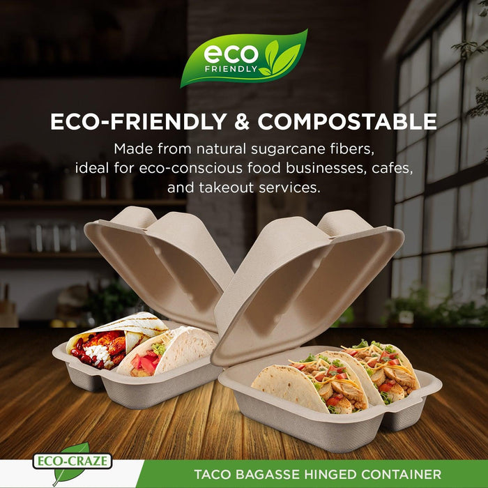 Taco Containers - Bagasse Hinged 2-Compartment | Canada-wide Delivery