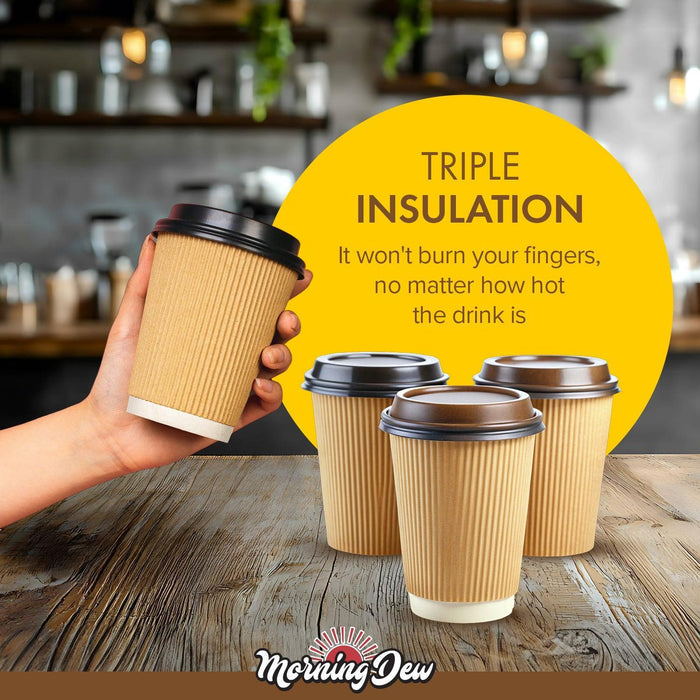 Morning Dew - 10oz Squat Hot Paper Cup - Ripple - Kraft - RC-H10SK
