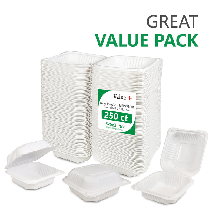 Eco-Craze MFPP Clamshell Container 6x6x2.6