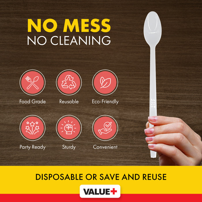 Value+ - Plastic - Soda Spoon - White - RP4006 - 8'' Approx.