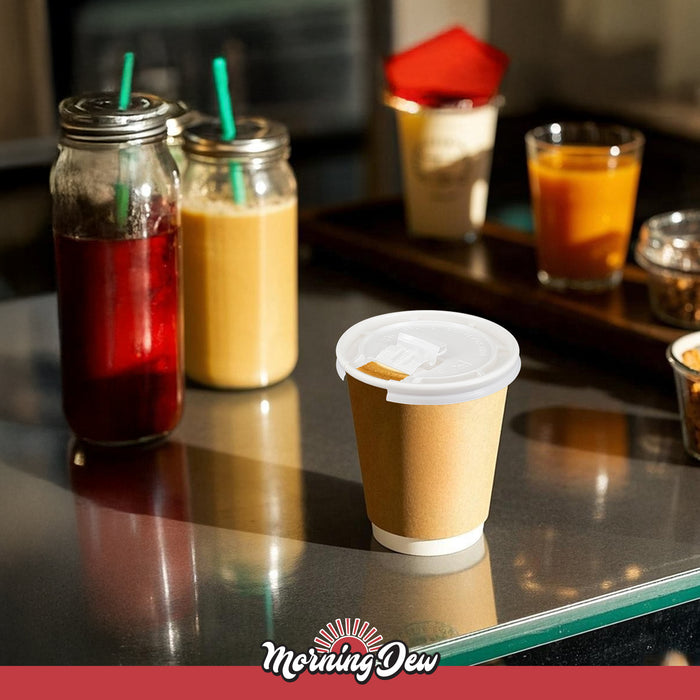 Morning Dew - Tear Back Flat Lid for 10-24 oz Hot Paper Cups - White - 10F-W
