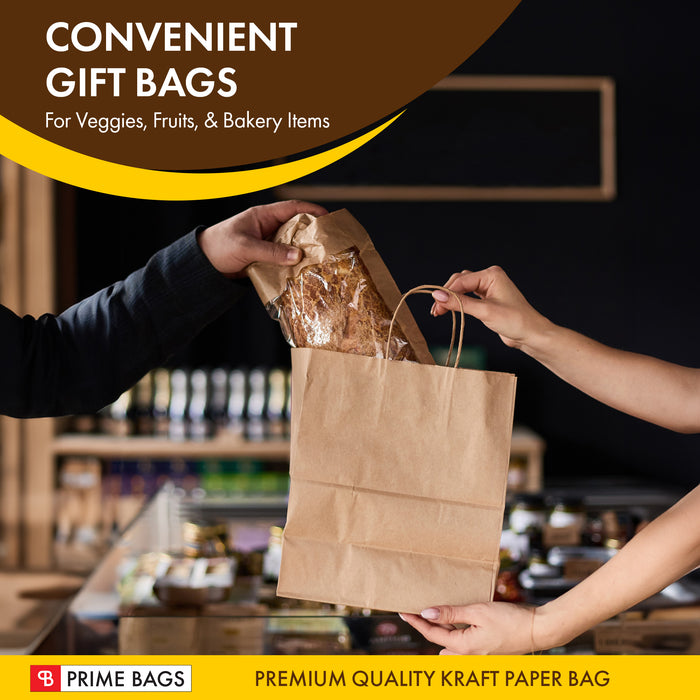 Prime Bags - Delta - Self Adhesive Paper Bags with Twisted Handles - 13x7x13