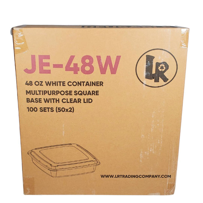 LR-48oz Square Microwavable Container - White 100/Case-JE-48B