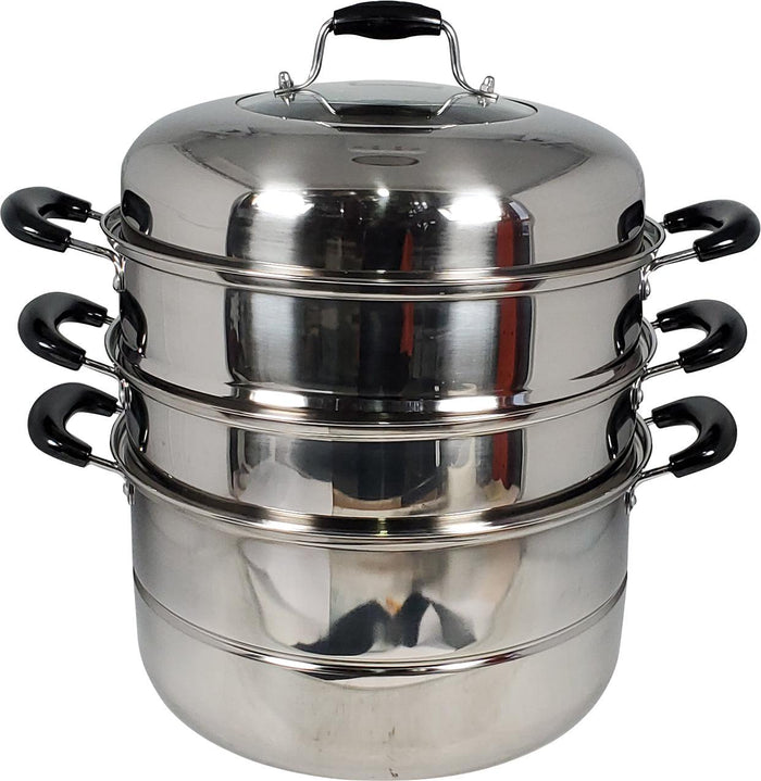 Stainless Steel Steamer 32cm - 3 Tier + Lid