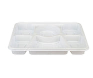 Plastic Tray (Thali) - 6 Compartment - White 20 pk