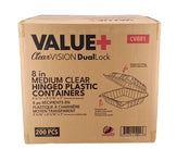Value+ - Dual Lock - 8in Medium Clear Hinged Containers - CV881