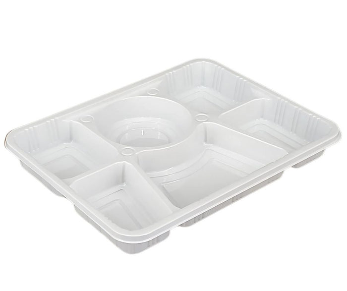 Plastic Tray (Thali) - 6 Compartment - White 20 pk