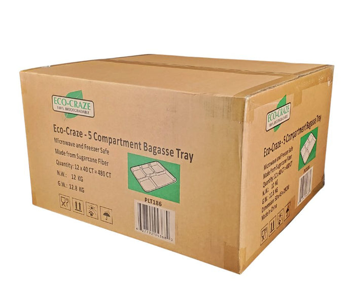 Eco-Craze - 5 Compartment Bagasse Tray (Thali) - Retail Pack