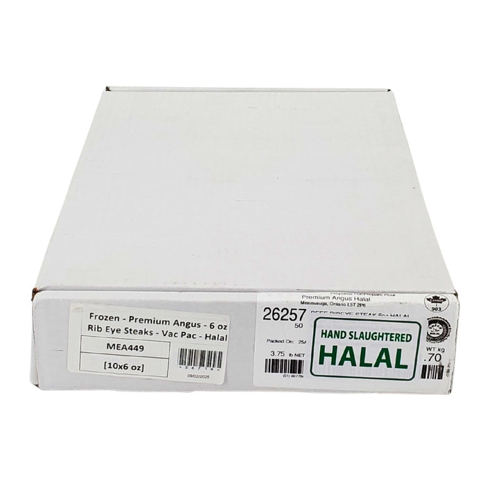 Frozen - Premium Angus - 6 oz Rib Eye Steaks - Vac Pac - Halal
