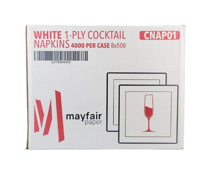 Mayfair - 1 Ply Cocktail Napkins 1/4 Fold - White - CNAP01
