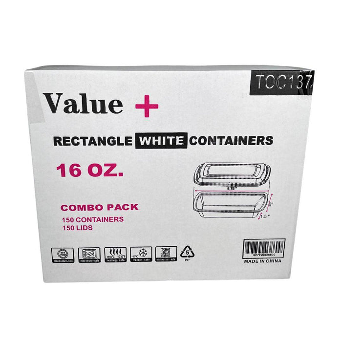 Value+ - 16oz Rectangle Plastic Container - White
