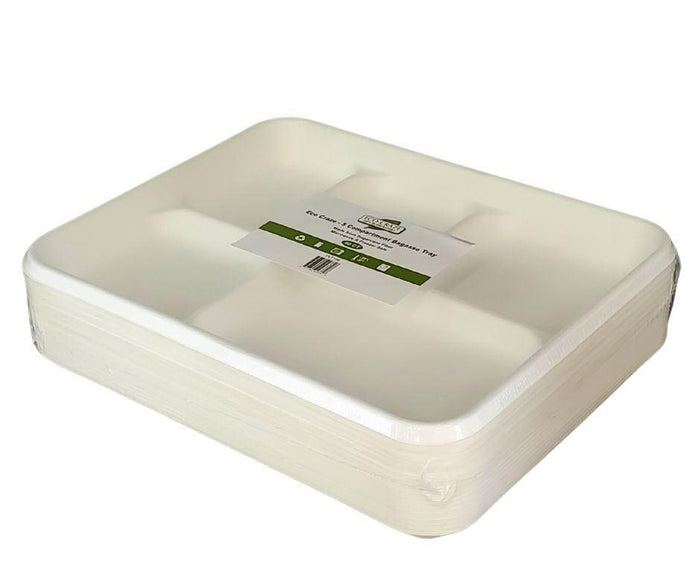 Eco-Craze - 5 Compartment Bagasse Tray (Thali) - Retail Pack