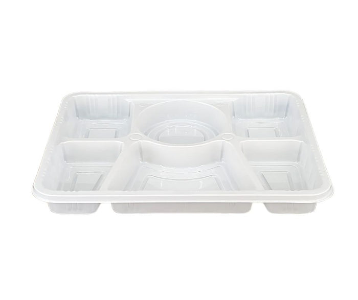 Plastic Tray (Thali) - 6 Compartment - White