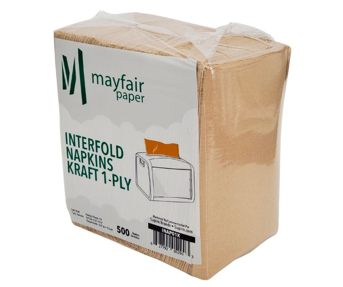 Mayfair - 1 ply Interfold Napkins 1/4 Fold - Kraft - INAP01K