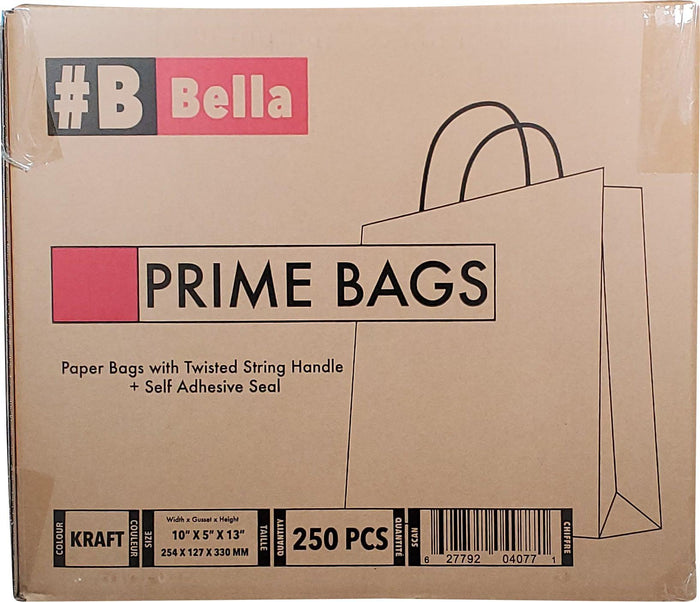 Prime Bags - Self Adhesive Paper Bags with Twisted Handles - 10x5x13