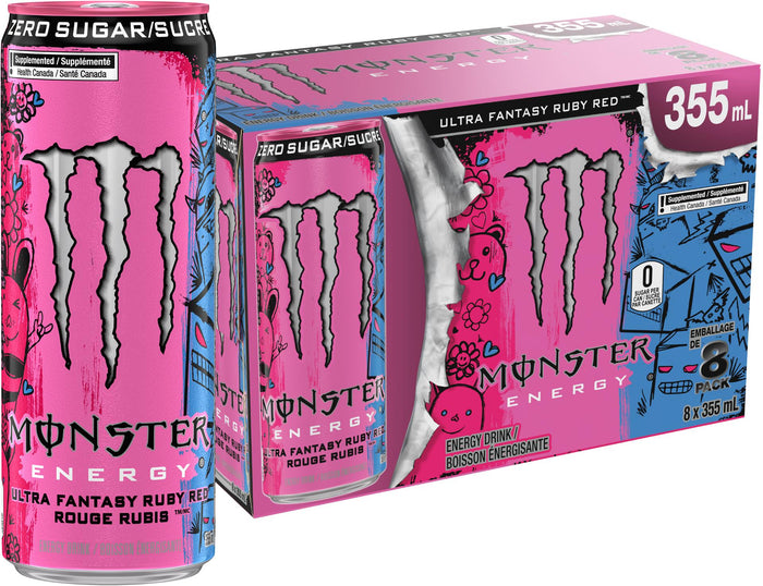 Monster - Boisson Énergisante Ultra Fantasy Ruby Red - Canettes - Lot de 8