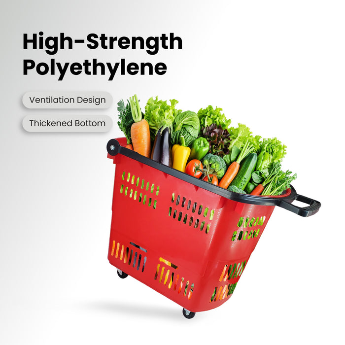45 L Shopping Basket - Handle & Wheels - RED