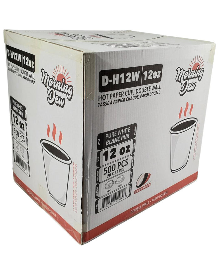Morning Dew - 12 oz Hot Paper Cup - Double Wall - White - D-H12W