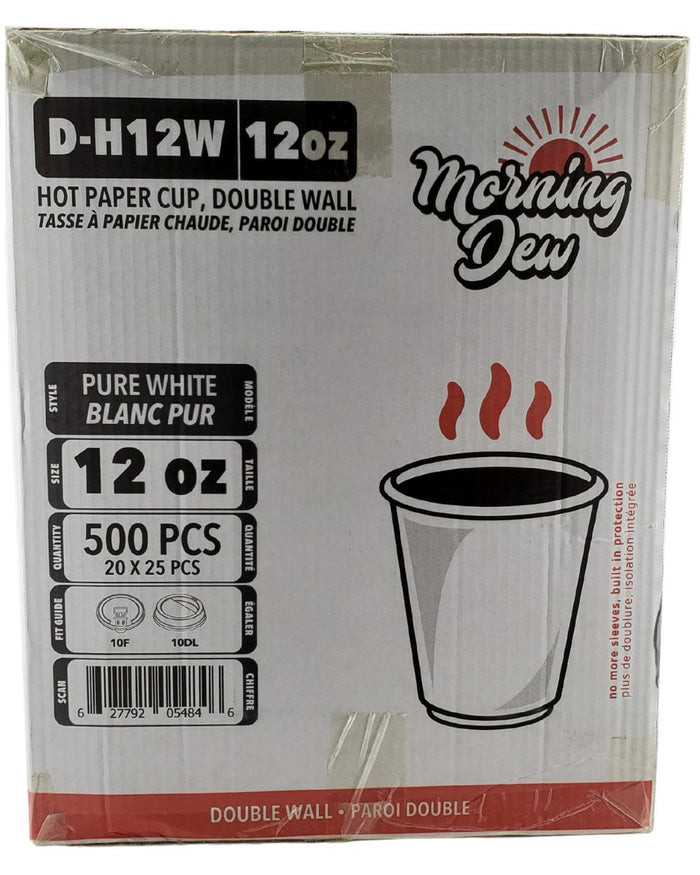 Morning Dew - 12 oz Hot Paper Cup - Double Wall - White - D-H12W